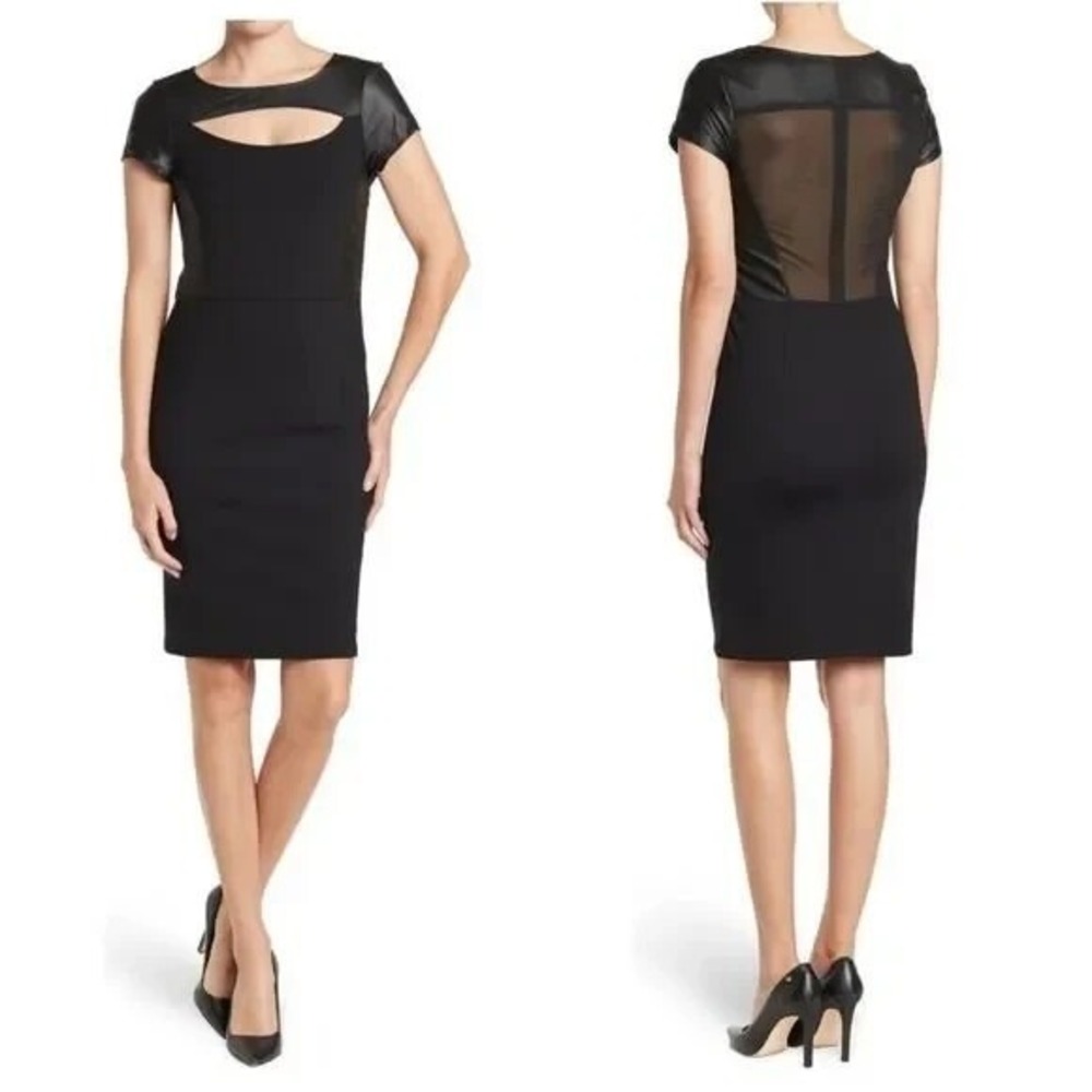 As By‎ Df Alessandra Leather Trim Panel Cutout Sheath Dress, Black, Medium , NWT